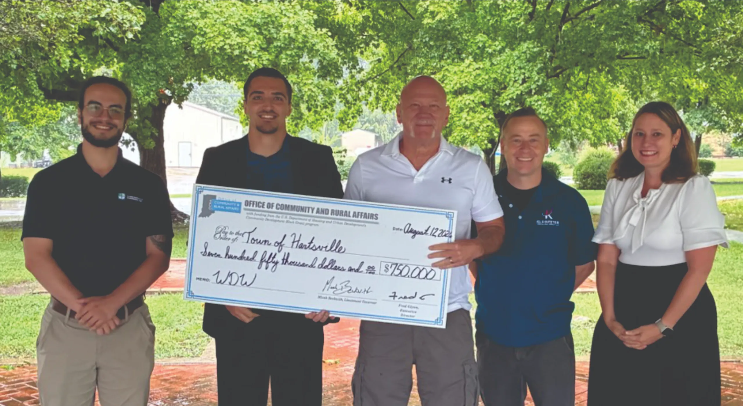 Check for $750,000 award to the Town of Hartsville